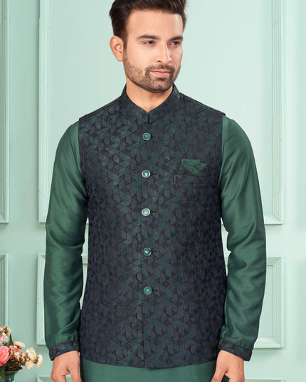 Green Mens Kurta Pajama Set With Jacket