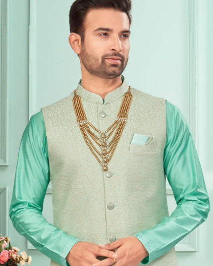 Sea Green Mens Kurta Pajama Set With Jacket