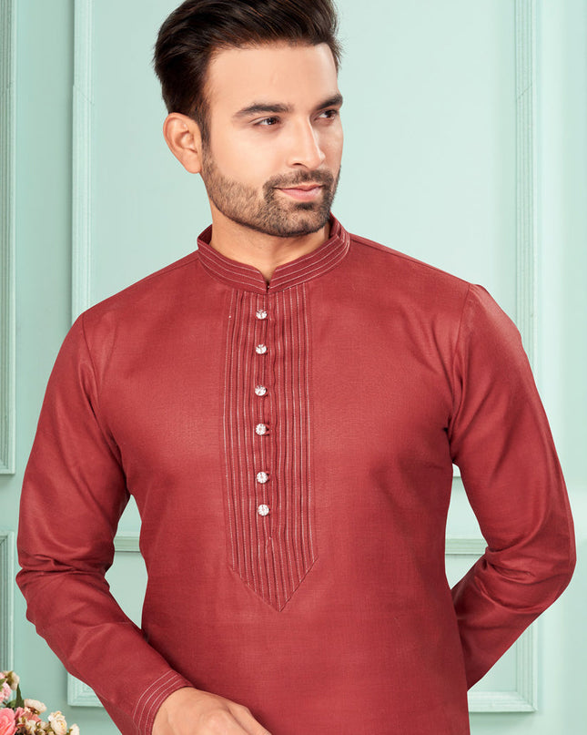 Maroon Cotton Mens Kurta Pajama Set