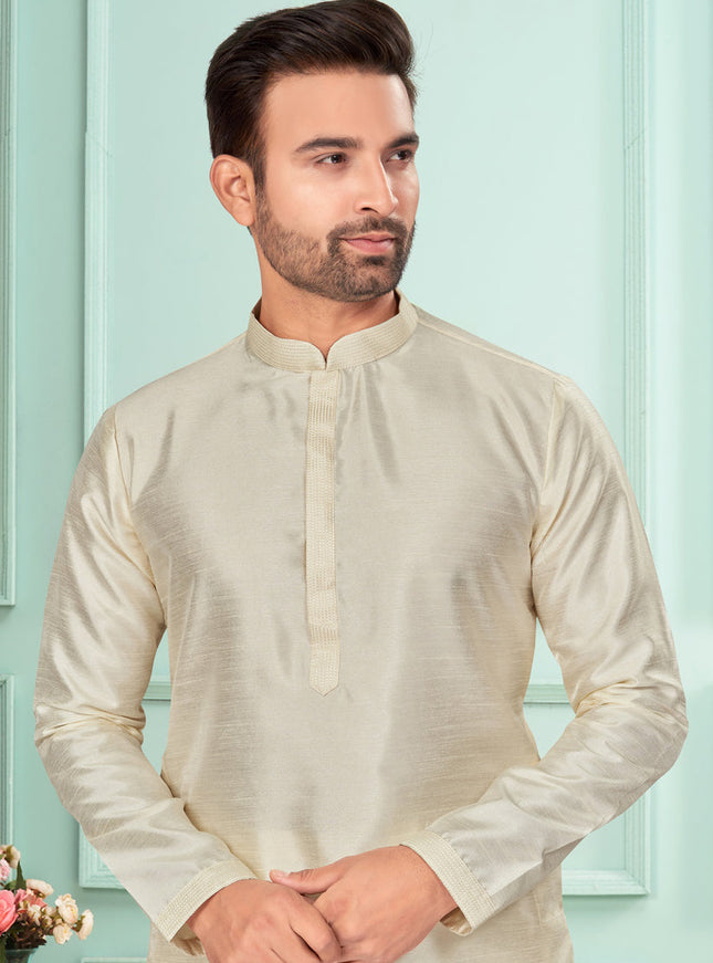 Cream Mens Kurta Pajama Set