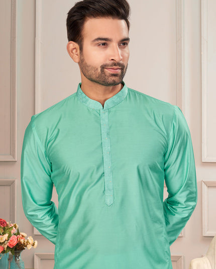 Sea Green Mens Kurta Pajama Set