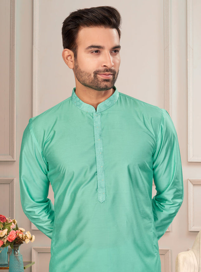Sea Green Mens Kurta Pajama Set
