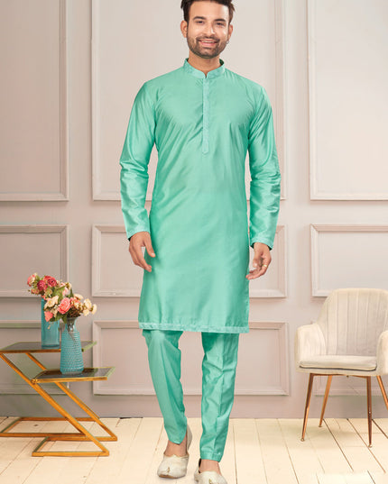Sea Green Mens Kurta Pajama Set