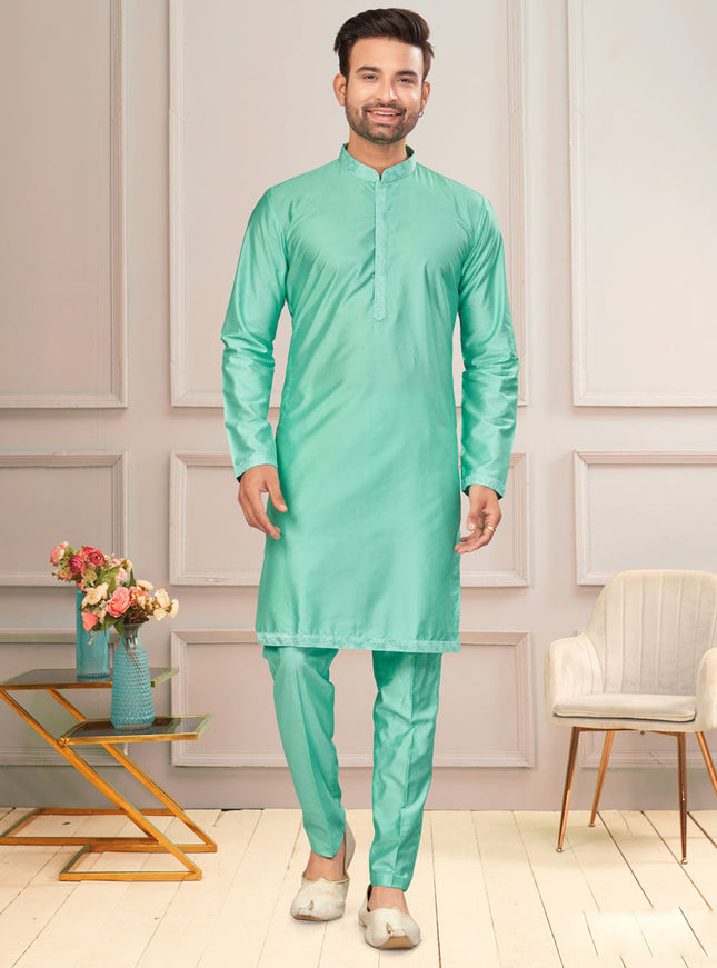 Sea Green Mens Kurta Pajama Set