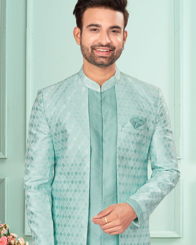 Sky Blue Mens Indo Western Suit