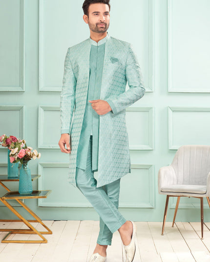 Sky Blue Mens Indo Western Suit