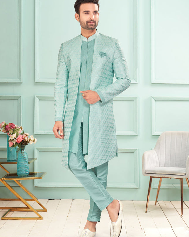 Sky Blue Mens Indo Western Suit