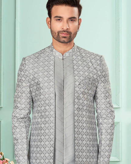 Grey Mens Indo Western Suit