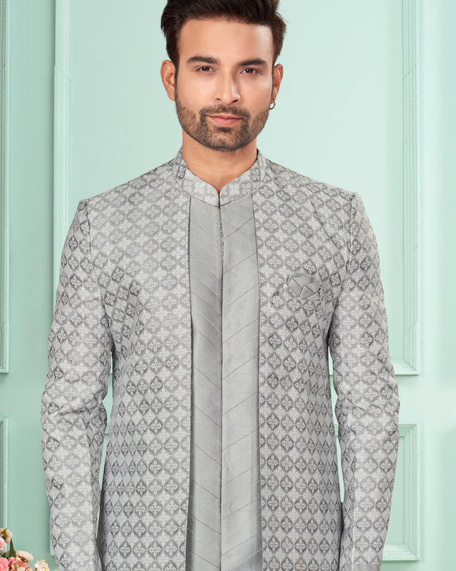 Grey Mens Indo Western Suit