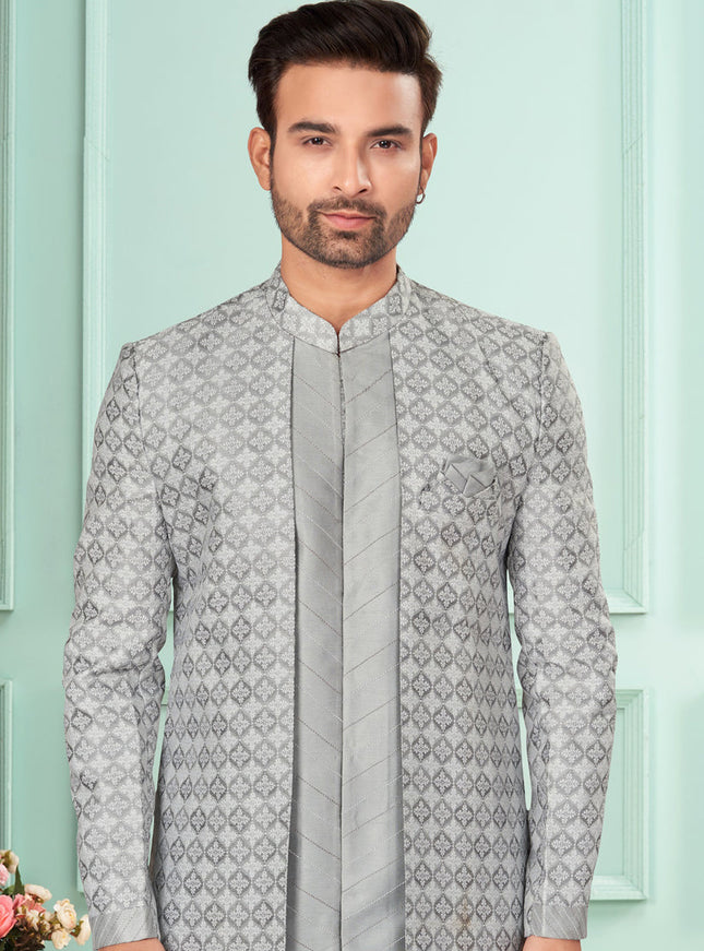 Grey Mens Indo Western Suit