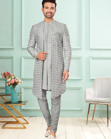 Grey Mens Indo Western Suit