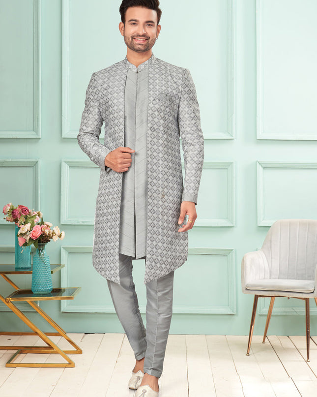 Grey Mens Indo Western Suit