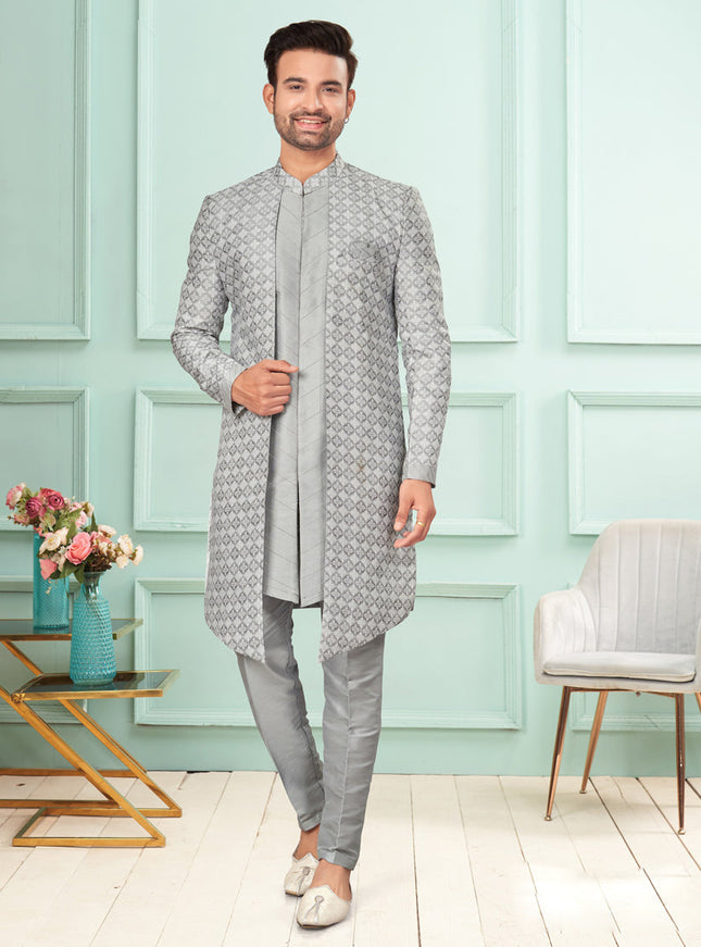 Grey Mens Indo Western Suit