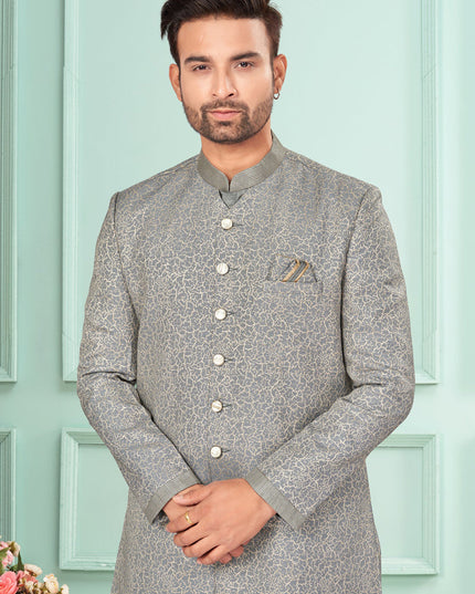 Grey Jacquard Mens Indo Western Suit