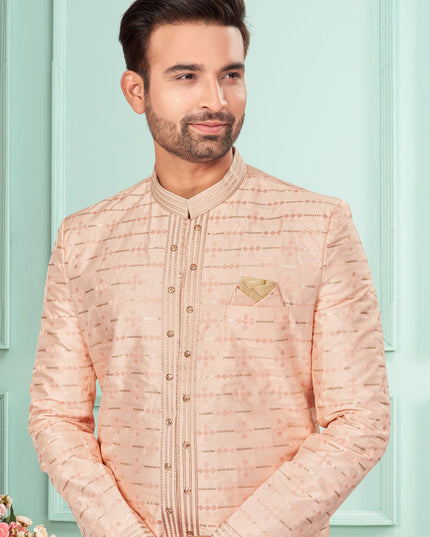 Peach Mens Indo Western Suit
