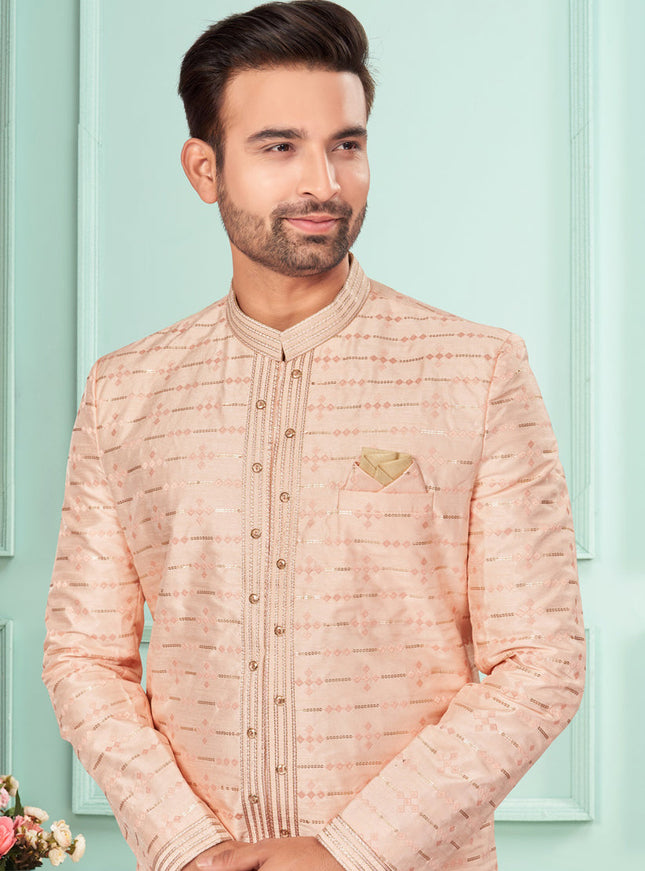 Peach Mens Indo Western Suit