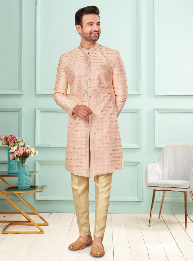 Peach Mens Indo Western Suit