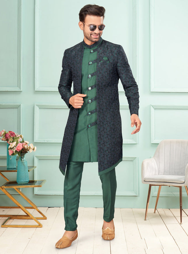 Green Mens Indo Western Suit