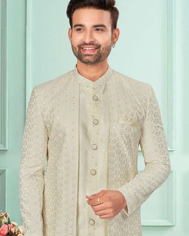 Cream Mens Indo Western Suit