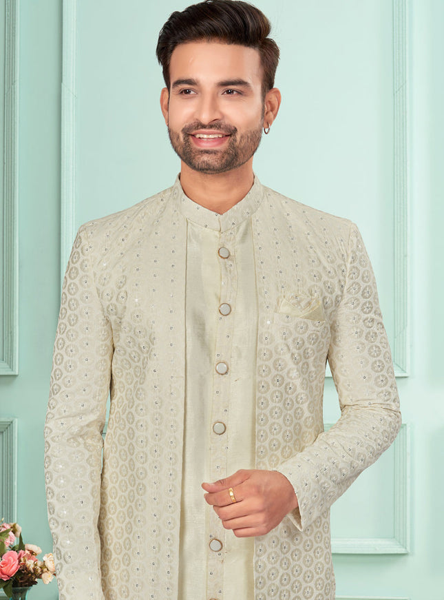 Cream Mens Indo Western Suit