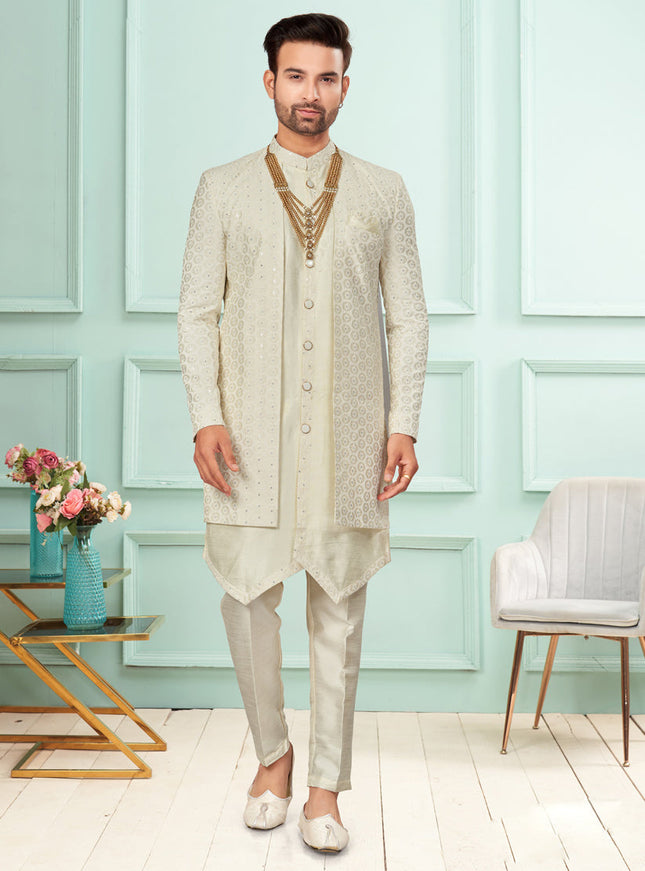Cream Mens Indo Western Suit