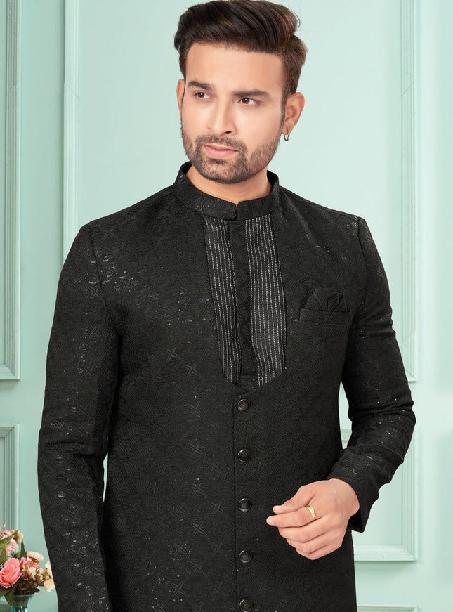 Black Mens Indo Western Suit