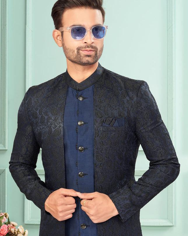 Navy Blue Mens Indo Western Suit