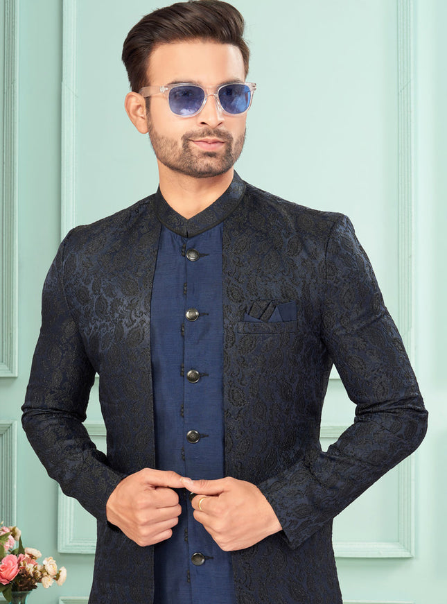 Navy Blue Mens Indo Western Suit