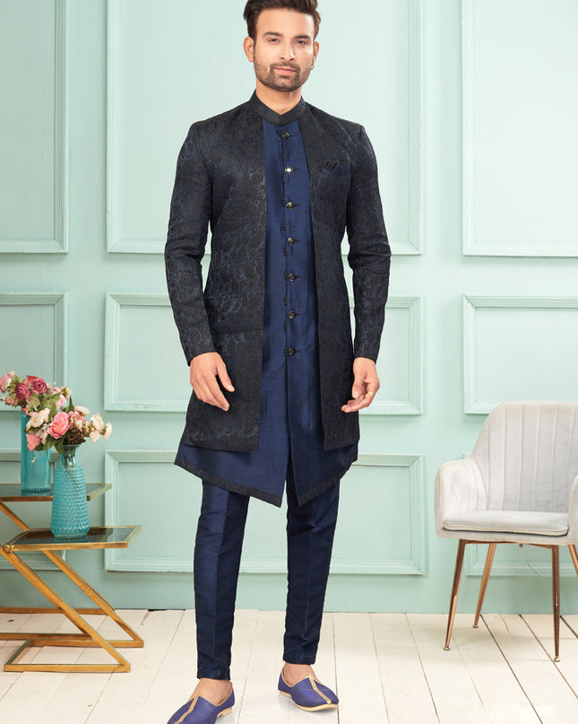 Navy Blue Mens Indo Western Suit