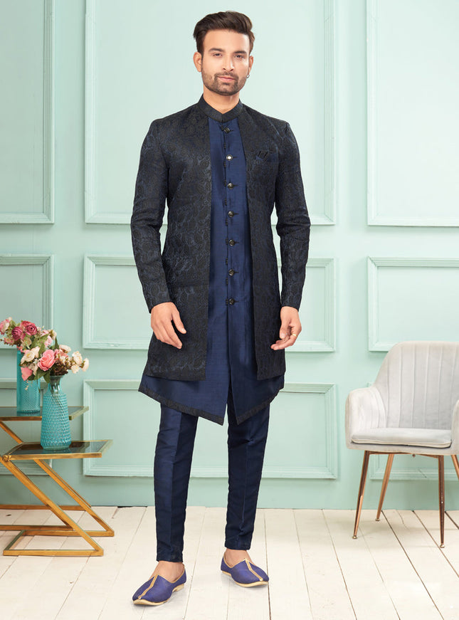 Navy Blue Mens Indo Western Suit