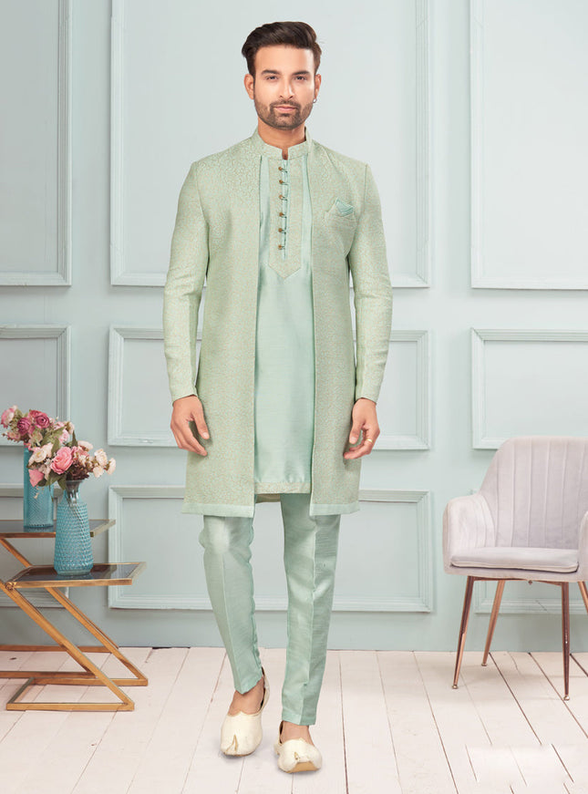 Sea Green Mens Indo Western Suit