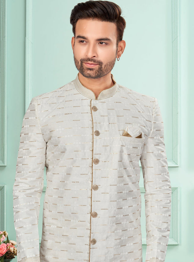 Off White Mens Indo Western Suit