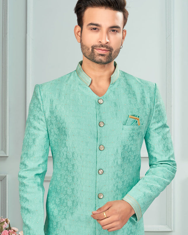 Sea Green Mens Indo Western Suit
