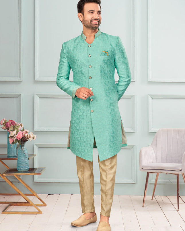 Sea Green Mens Indo Western Suit
