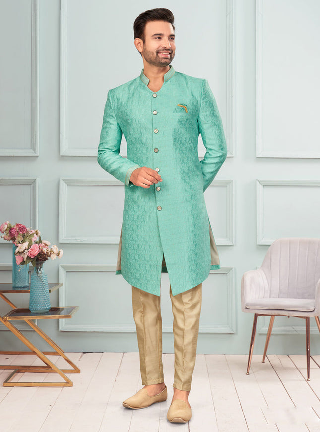 Sea Green Mens Indo Western Suit