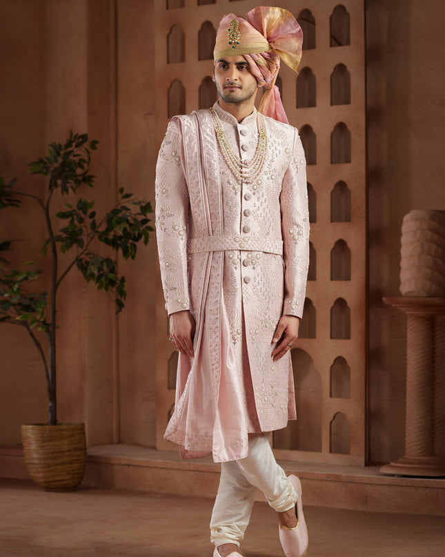 Blush Pink Heavy Wedding Wear Designer Sherwani