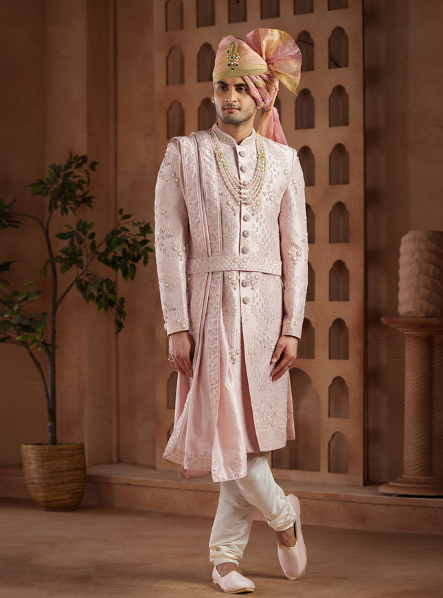 Blush Pink Heavy Wedding Wear Designer Sherwani