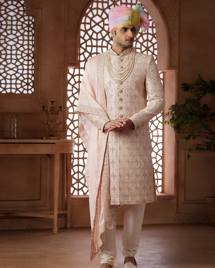 Blush Pink Heavy Wedding Wear Designer Sherwani