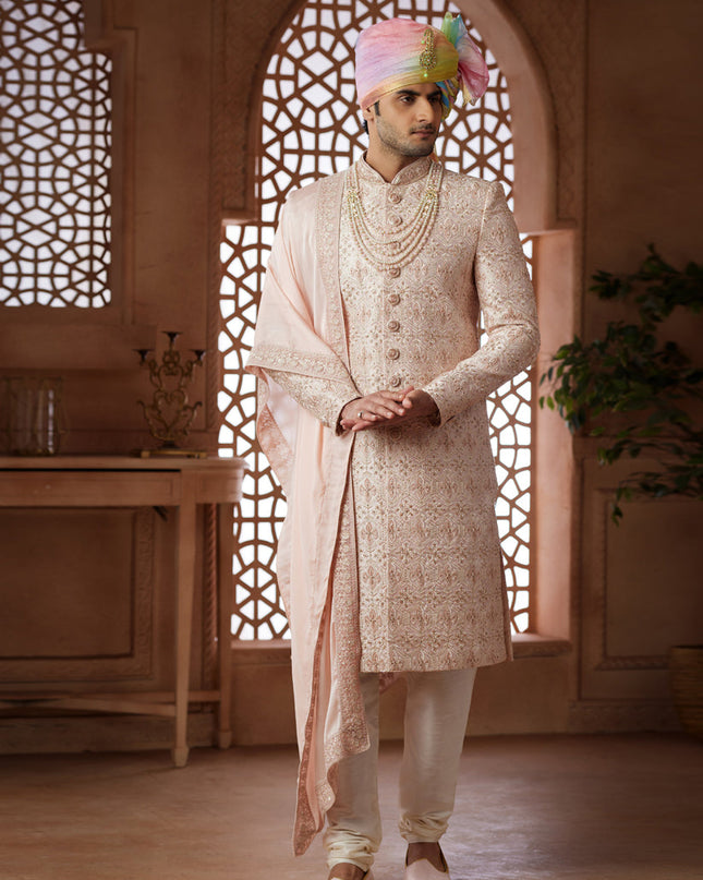 Blush Pink Heavy Wedding Wear Designer Sherwani