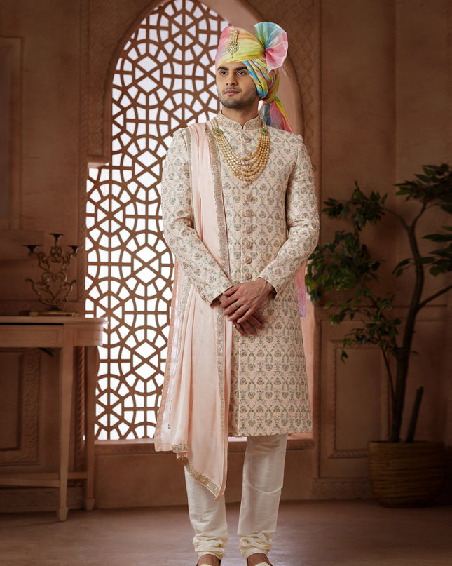 Pink Heavy Wedding Wear Designer Sherwani