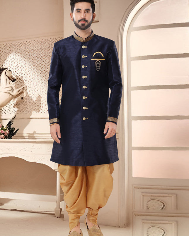 Navy Blue Designer Semi Indo Western