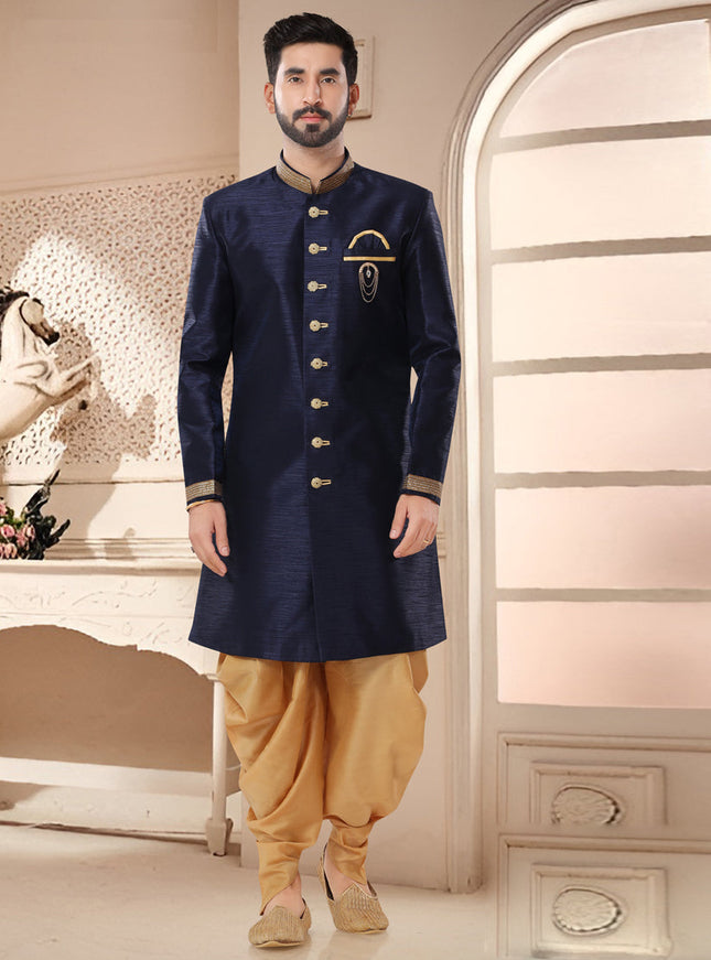 Navy Blue Designer Semi Indo Western