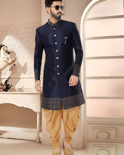 Navy Blue Designer Semi Indo Western