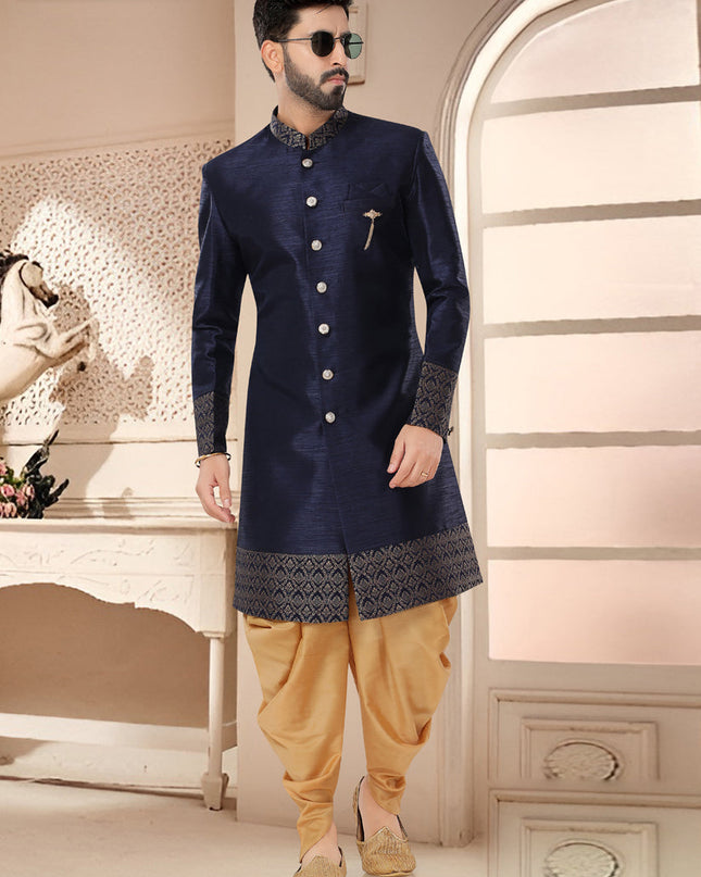 Navy Blue Designer Semi Indo Western