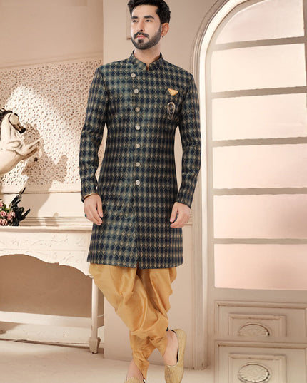 Navy Blue Designer Semi Indo Western