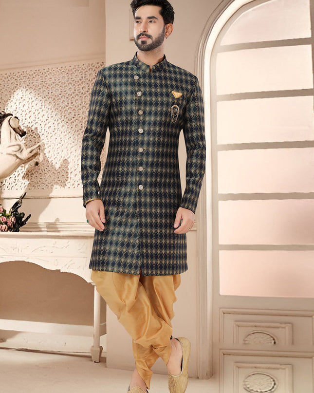 Navy Blue Designer Semi Indo Western