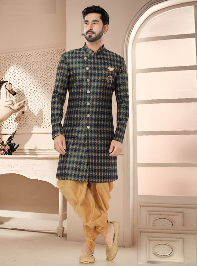 Navy Blue Designer Semi Indo Western