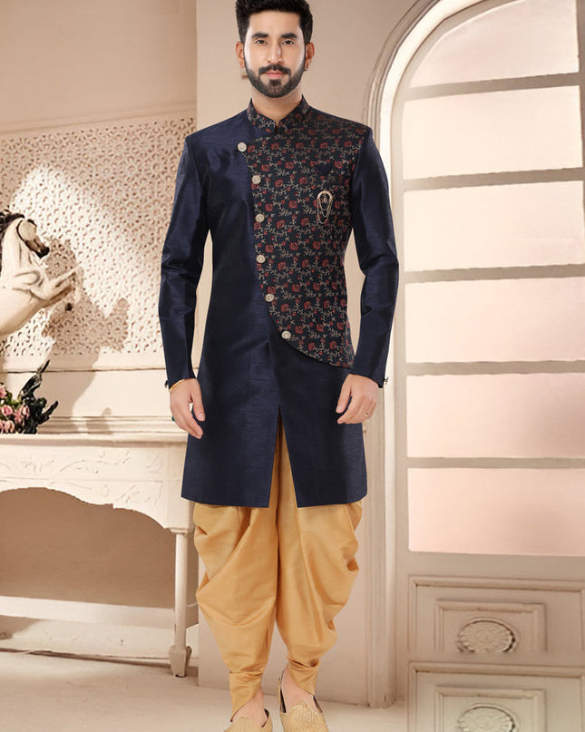 Navy Blue Designer Semi Indo Western