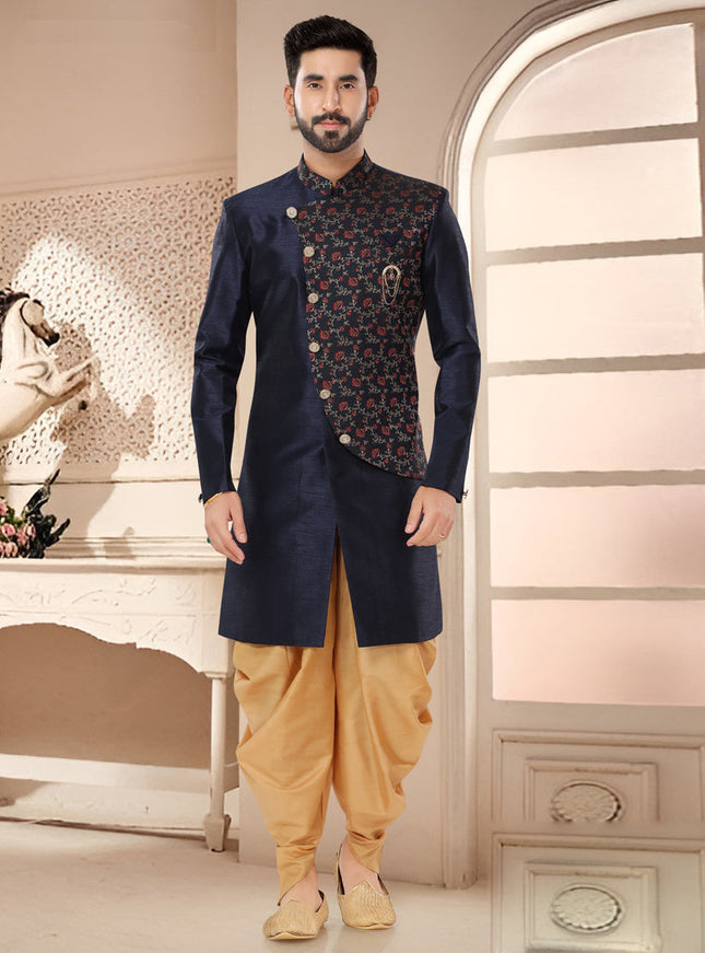 Navy Blue Designer Semi Indo Western