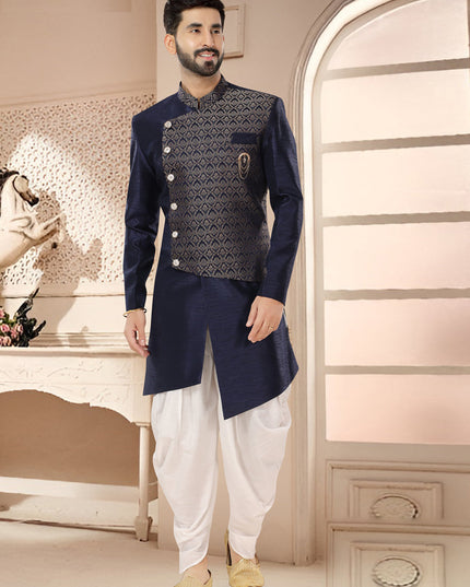 Navy Blue Designer Semi Indo Western